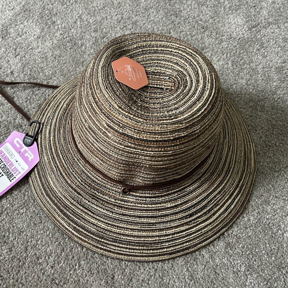 Brown Striped Lightweight Crushable Women's Straw Sun Hat
